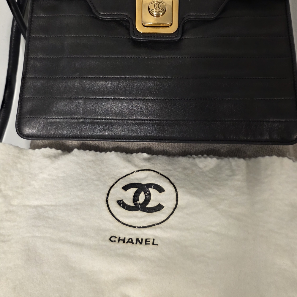 Chanel Black Leather Shoulder Bag with Gold Clasp